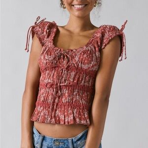 Kimchi Blue Remi Tie Front Blouse — paisley print